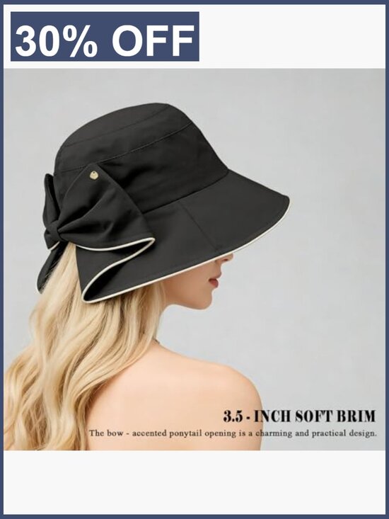 Foldable Wide Brim Bucket Hat with Ponytail Opening main image 6